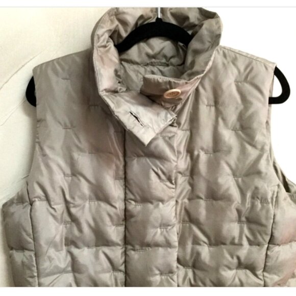 Talbots Women Size Large Quilted Vest Khaki Tan Zip & Snap Close Zip Pockets - Picture 2 of 11